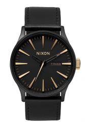 Nixon The Sentry Leather Matte Black/Gold Men´s Watch