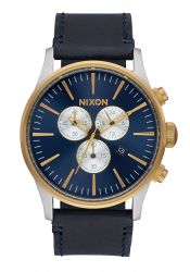 Nixon The Sentry Chrono Leather Gold / Blue Sunray Men´s Chronograph
