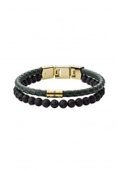 Fossil Men´s bracelet Duo Green Leather and Lava Stone