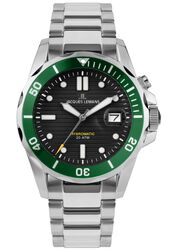 Jacques Lemans Men´s Watch Diver Hybromatic Magnifying Glass Steel Green