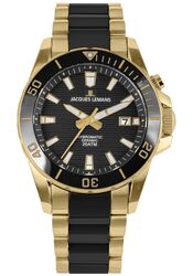 Jacques Lemans Men´s Watch Hybromatic Limited Edition Ceramic black / IP-gold