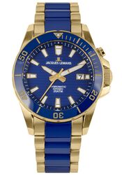 Jacques Lemans Men´s Watch Hybromatic Limited Edition Ceramic blue / IP-gold