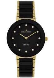 Jacques Lemans Women´s Watch Monaco Special Edition HighTech Ceramic black / IP-gold with Chrystal