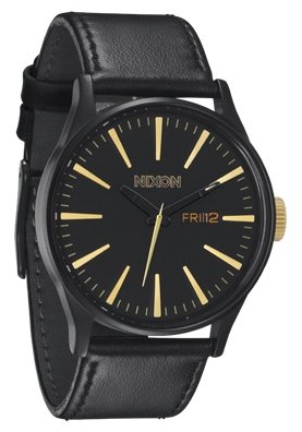 Nixon The Sentry Leather Matte Black/Gold Men´s Watch