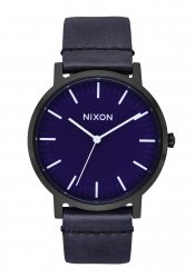 Nixon The Porter Leather All Black / Dark Blue