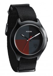 Nixon The Quad All Black / Dark Red Nylon Watch