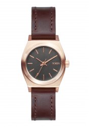 Nixon The Small Time Teller Leather Rose Gold Gunmetal Brown Ladies´ Watch